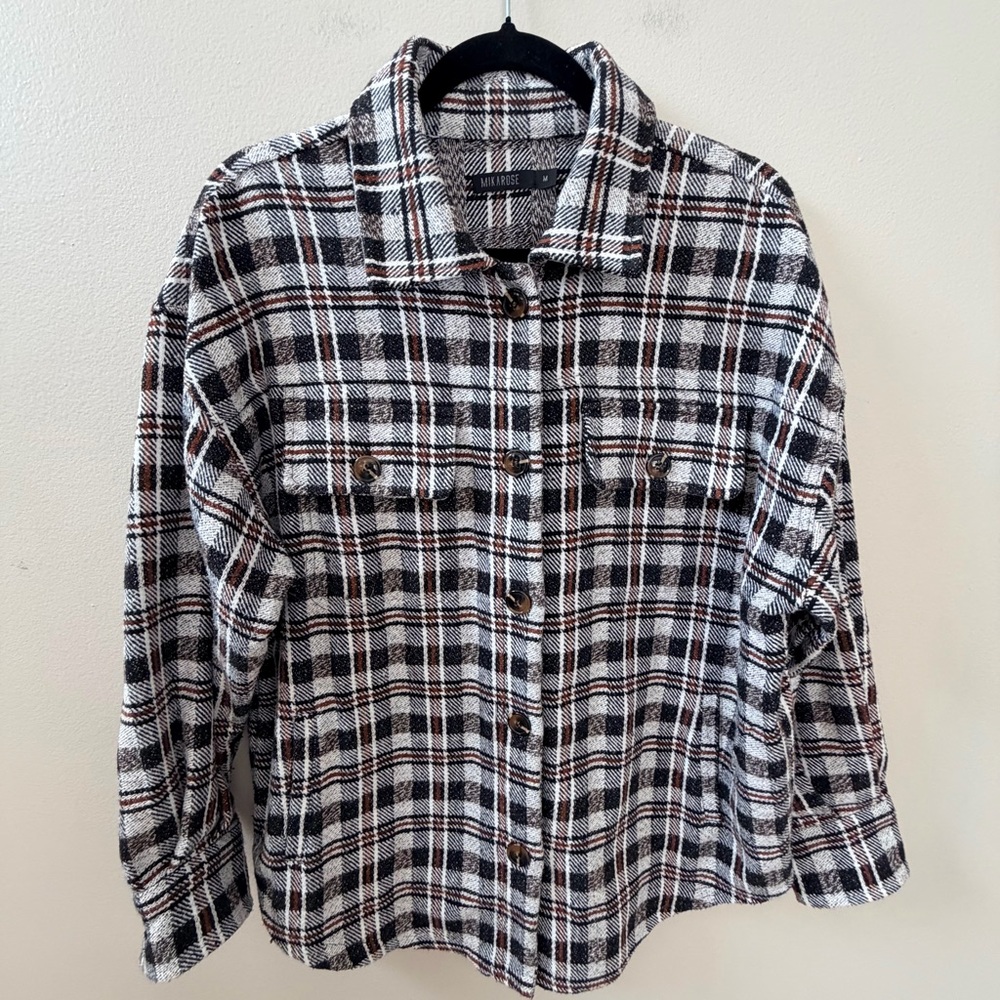 Mikarose Black, White and Brown Plaid Shirt, Sz M